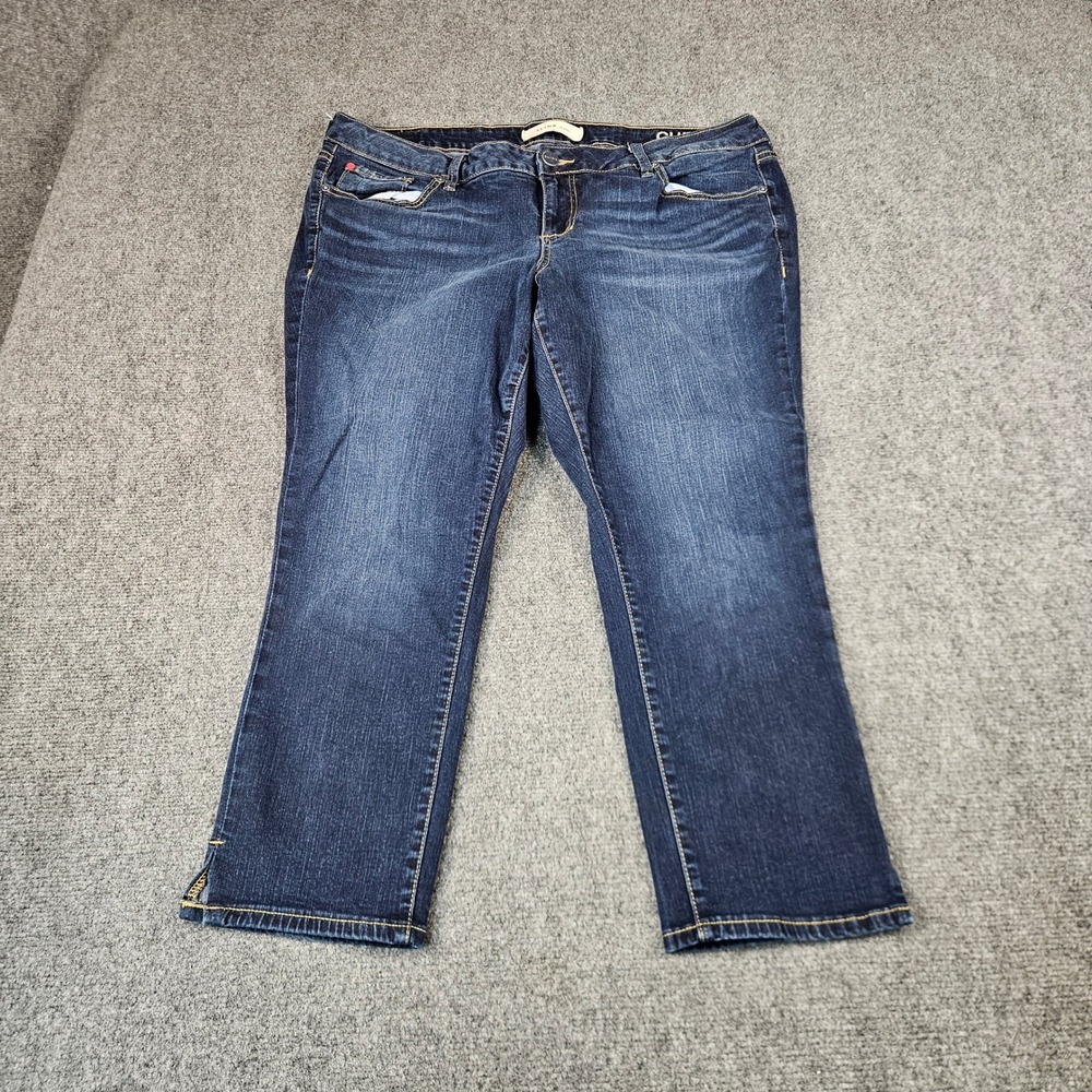 SLINK Jeans Curvy Crop Dark Wash Blue Denim Pants Women Size 16 Side Slit Hem